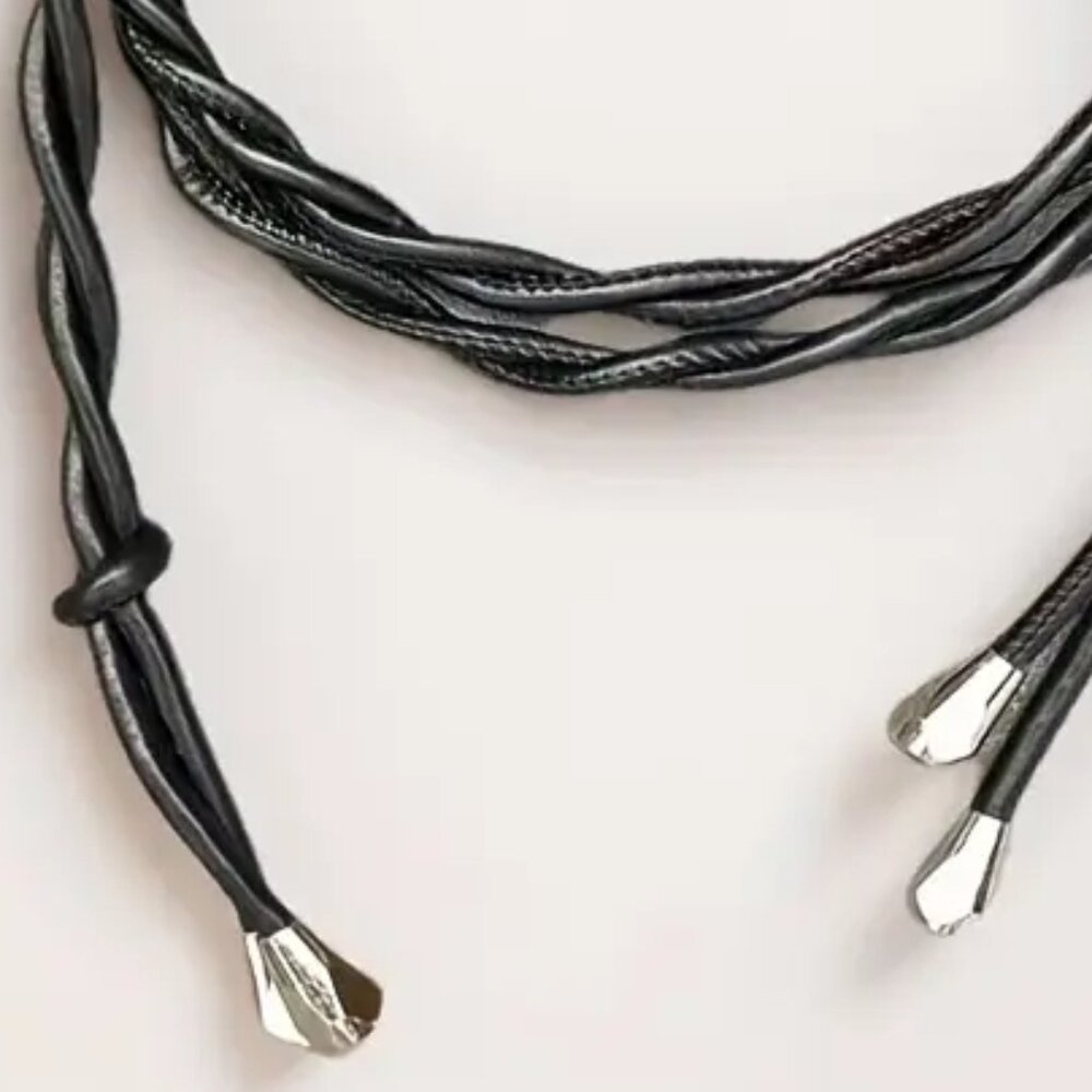 Chic Vegan Glove Tanned Soft Faux Leather Tie Waist Classy Black Rope Belt - Picture 4 of 6